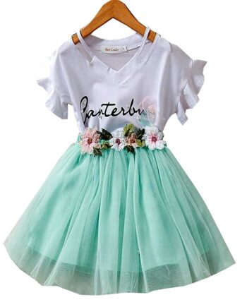 Girls Designer Clothing Set Of T-Shirt & Skirt
