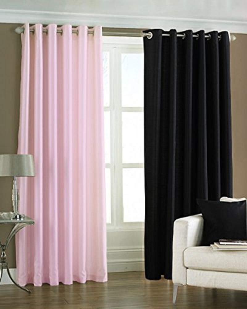 Curtains Polyester Sheer Long Crush Plain Curtain for Door, 8 Feet, Baby Pink/Black, Pack of 2 SELLERS STORE Curtains Polyester Sheer Long Crush Plain Curtain for Door, 8 Feet, Baby Pink/Black, Pack of 2
