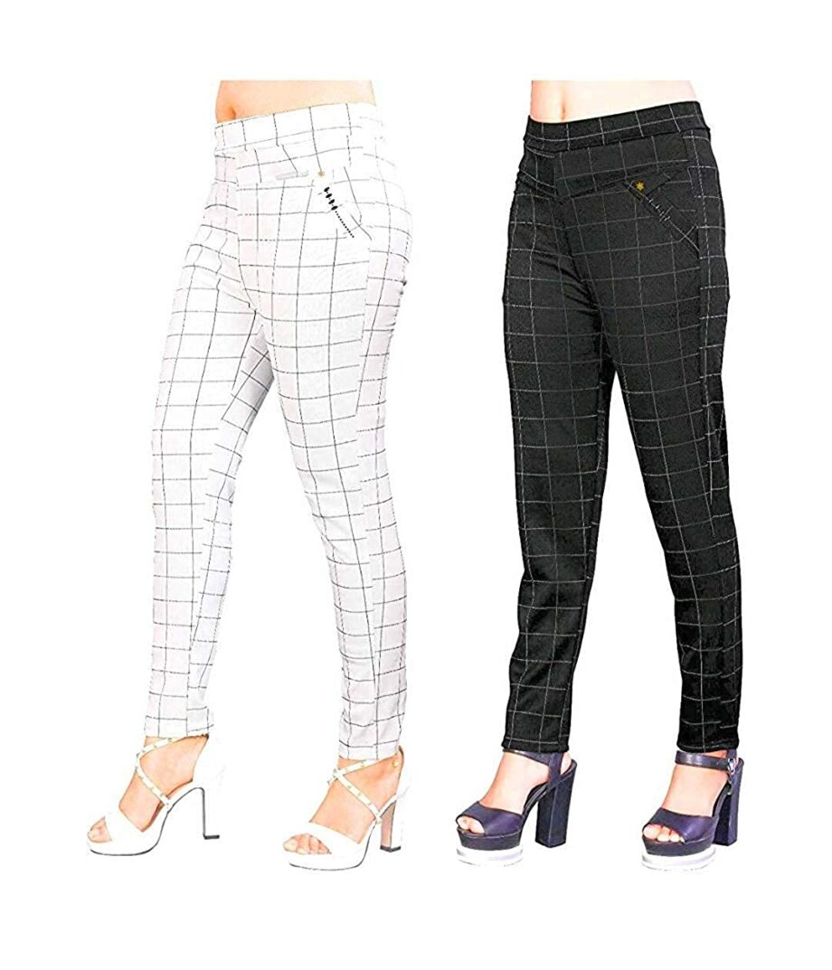 Women's Slim Cotton Silk Check Jegging