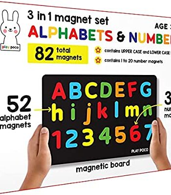 PLAY POCO 3 in 1 Magnet Set  Alphabets and Numbers with 26 Capital Letter, 26