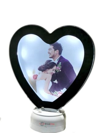 Magic Mirror Cum Photo Heart Shape Tabletop Frame with LED Light (RED)