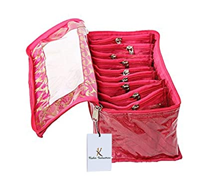 Cotton Jewellery Box (Pink, 10 Pouch) SELLERS STORE Cotton Jewellery Box (Pink, 10 Pouch)