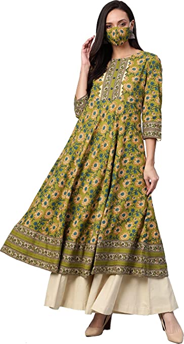 Women's Cotton Floral Printed Anarkali Kurta SELLERS STORE Women's Cotton Floral Printed Anarkali Kurta