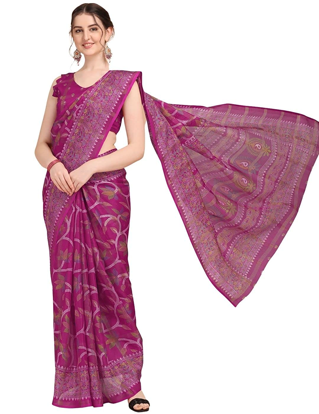 Women's Cotton Blend Kota Doria Printed Saree With Blouse Piece SELLERS STORE Women's Cotton Blend Kota Doria Printed Saree With Blouse Piece