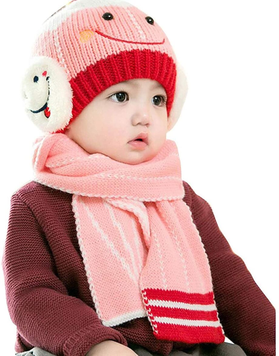 Baby Girls Boys Cute Cap Hats and Scarf Set, 6-24 Month Knit Warm Baby Winter Cap Hat Beanie