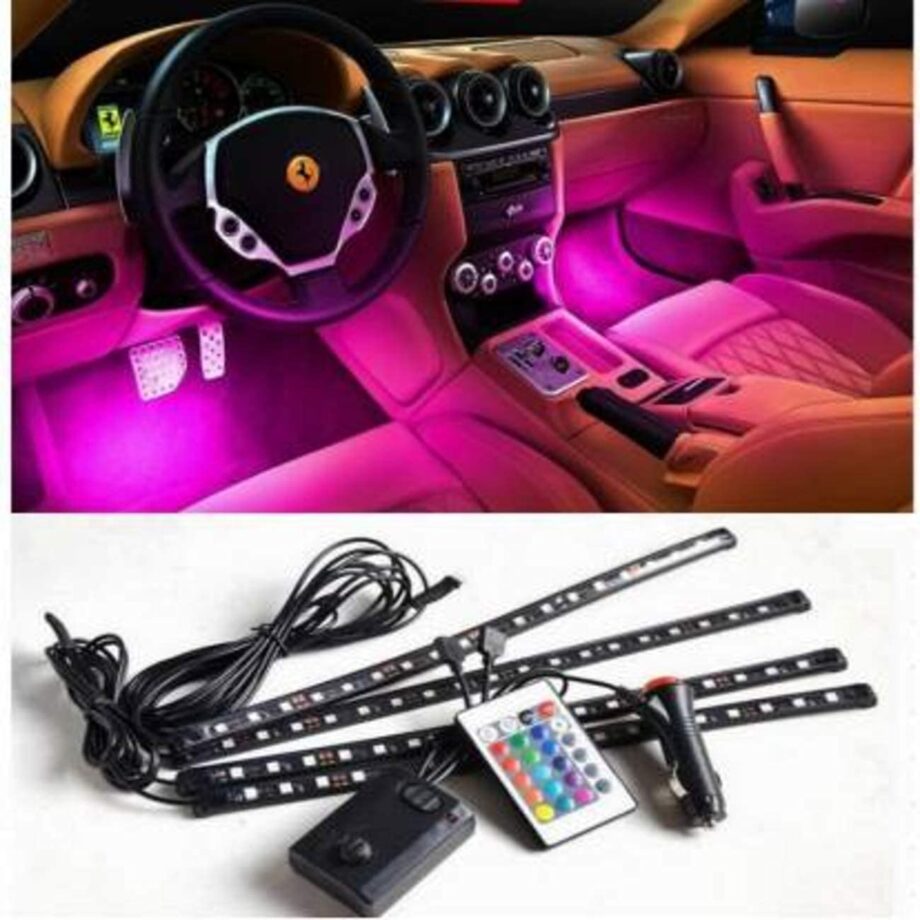 Atmosphere Lights ,12x4 Car LED Strip Light, 48 LED DC 12V Multicolour Interior Light LED Under Dash Lighting Kit