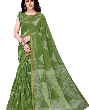 Women's Cotton Blend Triangle Shibori Dyed New Fancy Printed Saree with Blouse Piece