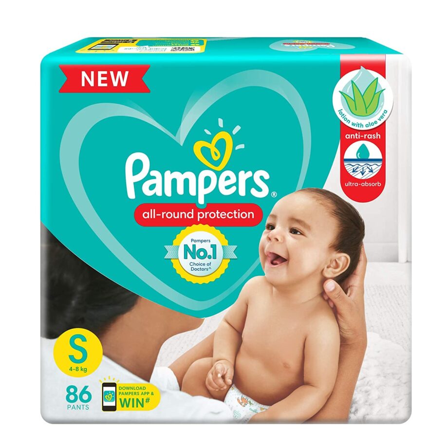 Pampers All round Protection Pants, Small size baby Diapers, 86 Count Lotion with Aloe Vera