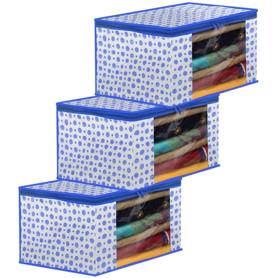 Dot Printed Foldable, Lightweight Non-Woven Saree Cover- Pack Of 3