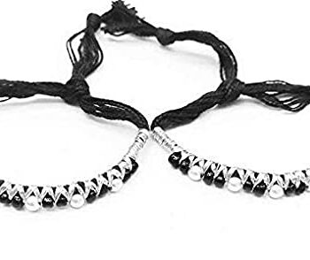 925 Sterling Silver 6 Ball In Black Thread Handmade Baby Nazariya For Baby Girls & Boy-Adjustable -(0-9 Month), (1.30 gm)
