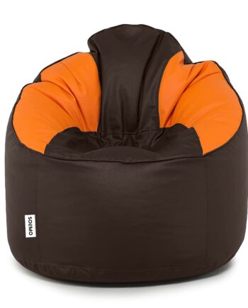 XXXL Faux Leather Bean Bag Filled With Beans (Brown & Orange)