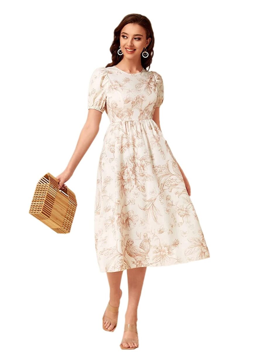 Women's White Color Round Neck Half Sleeve Lycra Dress