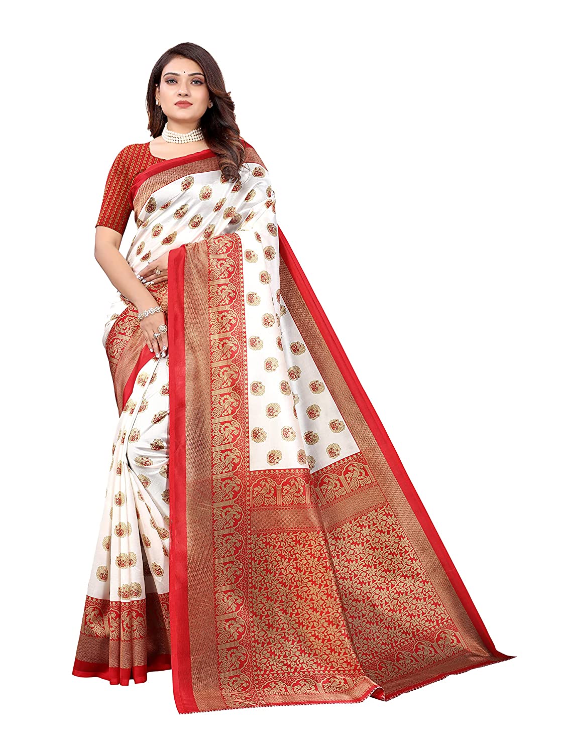 Women's Art Silk Printed Saree With Blouse Piece SELLERS STORE Women's Art Silk Printed Saree With Blouse Piece