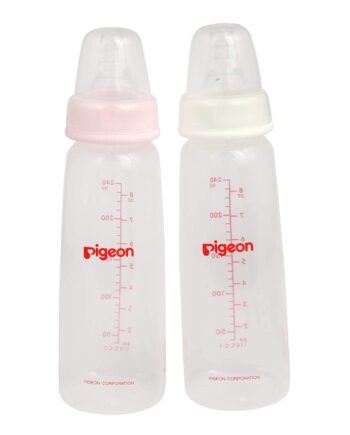 Pigeon Peristaltic Nursing Bottle Twin Pack (Pink/White) - 240 ml