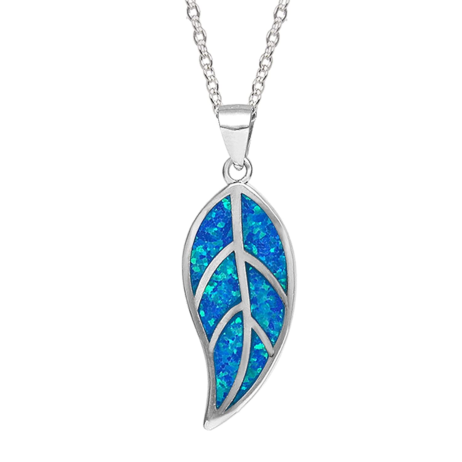 Sterling Silver Mystic Blue Leaf Pendant with Link Chain SELLERS STORE Sterling Silver Mystic Blue Leaf Pendant with Link Chain