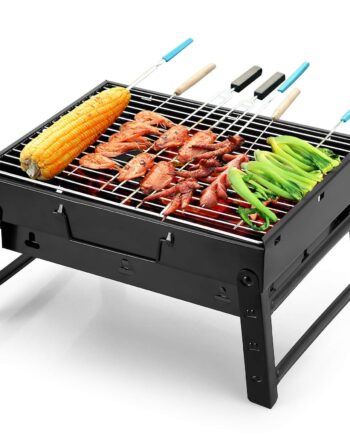 Metal Folding Portable Outdoor Charcoal BBQ Grill, Charcoal Set for Home and Outdoor Oven Black Carbon Steel, Black