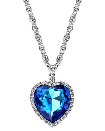Heart Shaped Ocean Blue Crystal Pendant for Women and Girls