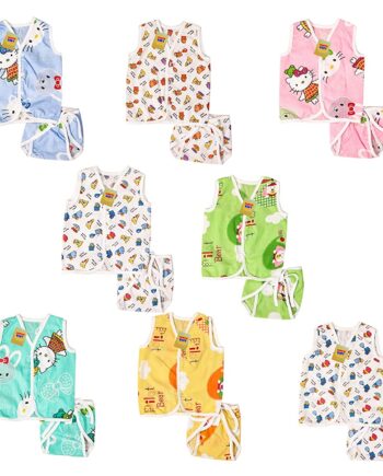 Baby Boy's & Baby Girls 8 Front Open Jhabla with 8 Cloth Single Layer Nappies(0-6 Months, Multicolored)