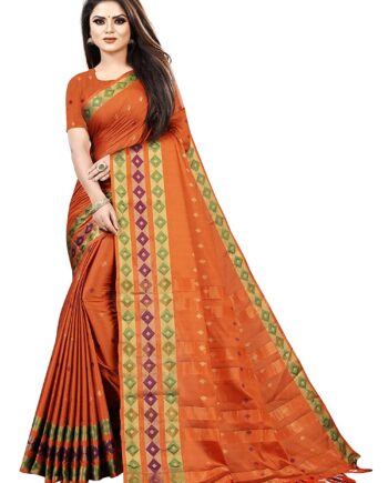 Women's Banarasi Silk Blend Jacquard Woven Golden Zari Butta Saree With Blouse Piece
