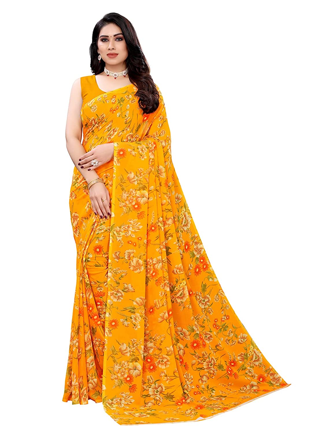 Floral Printed Georgette Saree with Unstitched Blouse Piece SELLERS STORE Floral Printed Georgette Saree with Unstitched Blouse Piece