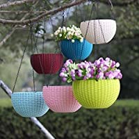 Bagicha Flower Plastic Pot Rattan 9 inch Flower Pot, Multicolour, 7 Pieces