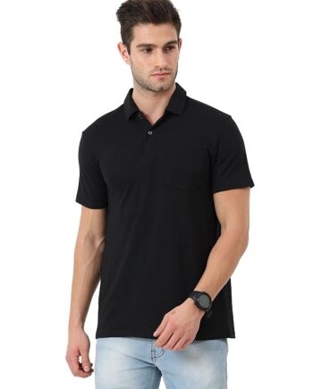 Clothing Mens Cotton Solid Polo Neck Half Sleeve Pocket T-Shirt