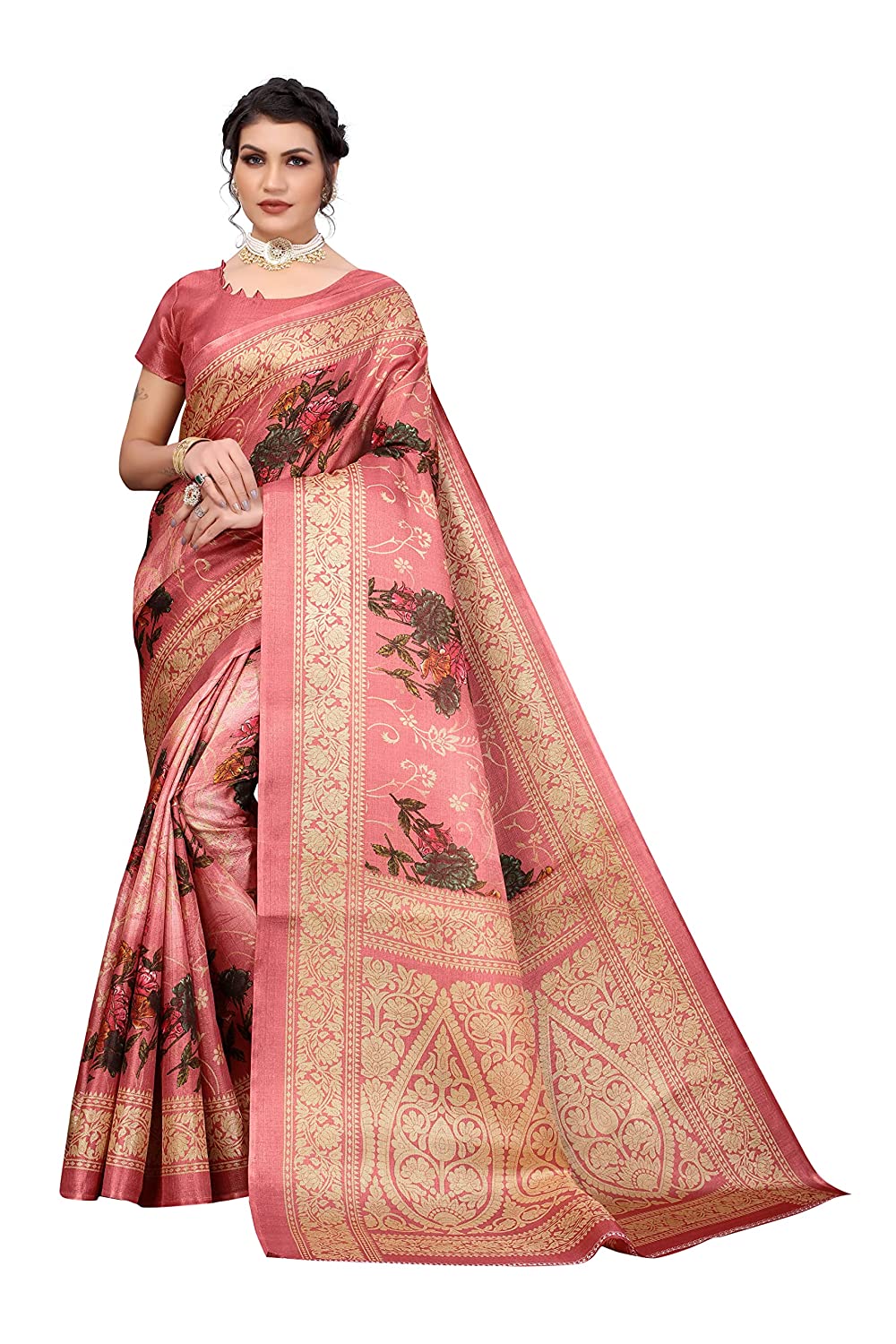 Women's Printed Art Silk Saree With Blouse Piece SELLERS STORE Women's Printed Art Silk Saree With Blouse Piece