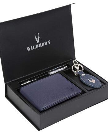Men's RFID Protected Genuine Leather Wallet Keychain and Pen Combo