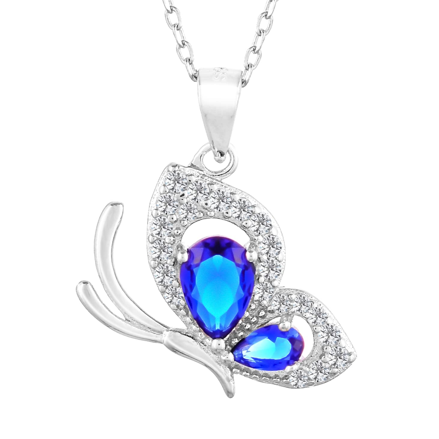 925 sterling silver sapphire butterfly aesthetic necklace pendent chain with 925 hallmark SELLERS STORE 925 sterling silver sapphire butterfly aesthetic necklace pendent chain with 925 hallmark