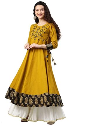 Women Cotton Slub Embroidered Anarkali Kurta