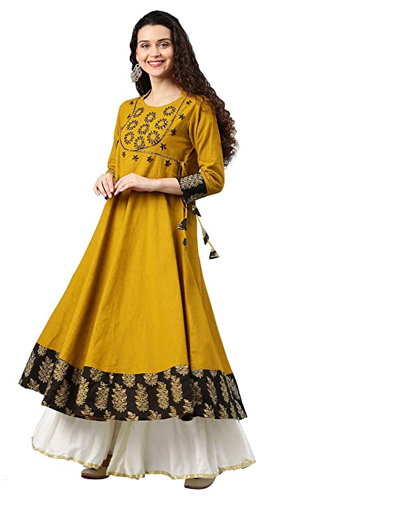 Women Cotton Slub Embroidered Anarkali Kurta SELLERS STORE Women Cotton Slub Embroidered Anarkali Kurta