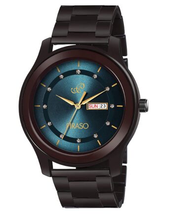 Stunning Look Crystals Studded in Dial with Day and Date Display Chain Watch for Men Boys