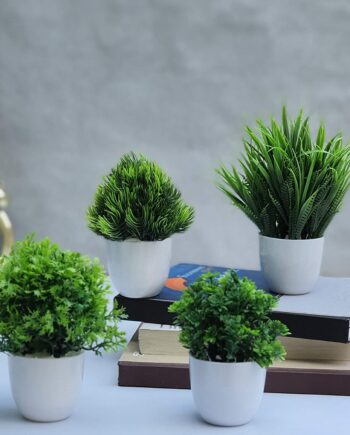 Litleo Bonsai Wild Artificial Plant with Pot (Green, 4 Piece)