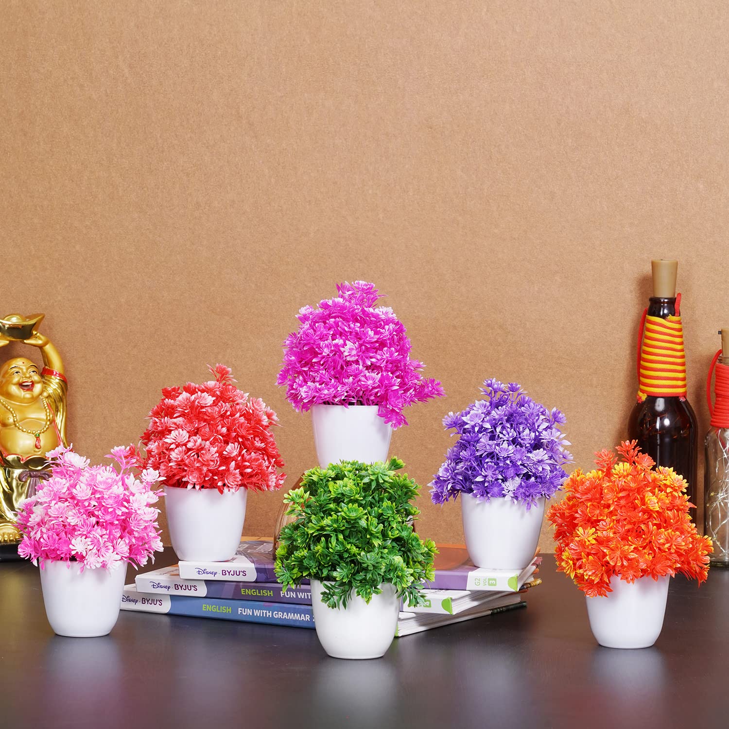 Vibrant Colors Artificial Flower Potted Plants for Decoration Purposes ( Multicolour, Set of 6 Pieces) SELLERS STORE Vibrant Colors Artificial Flower Potted Plants for Decoration Purposes ( Multicolour, Set of 6 Pieces)