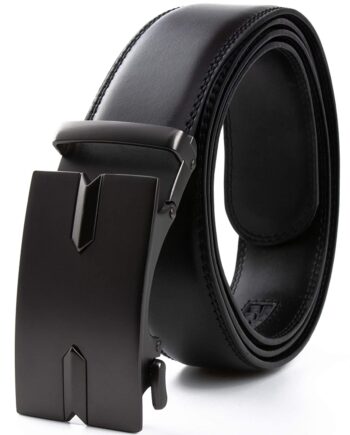 Men's Genuine Leather Auto Lock Buckle Belt (Free Size, Black)