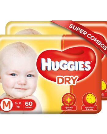 Huggies New Dry Medium (M) Size Diapers Combo Pack of 2, 60 Counts Per Pack (120 Counts)