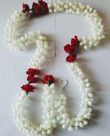 5ft Artificial Mogra Jasmine with Red Flower Garland String, Toran for Decoration , ( Plastic, 5 feet - Pack of 2)