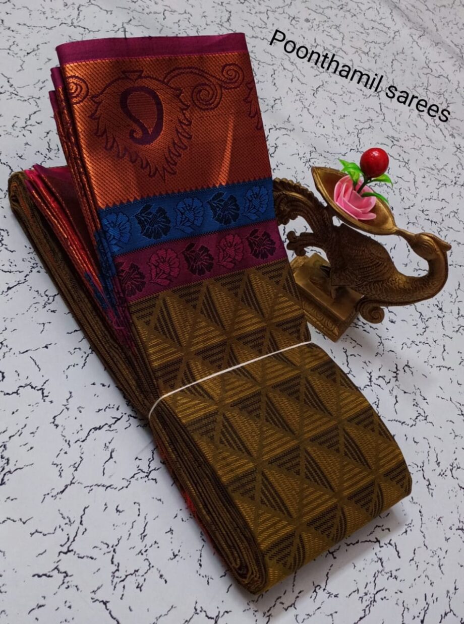 Poonthamil Silk Sarees With Running Blouse & 3D Design