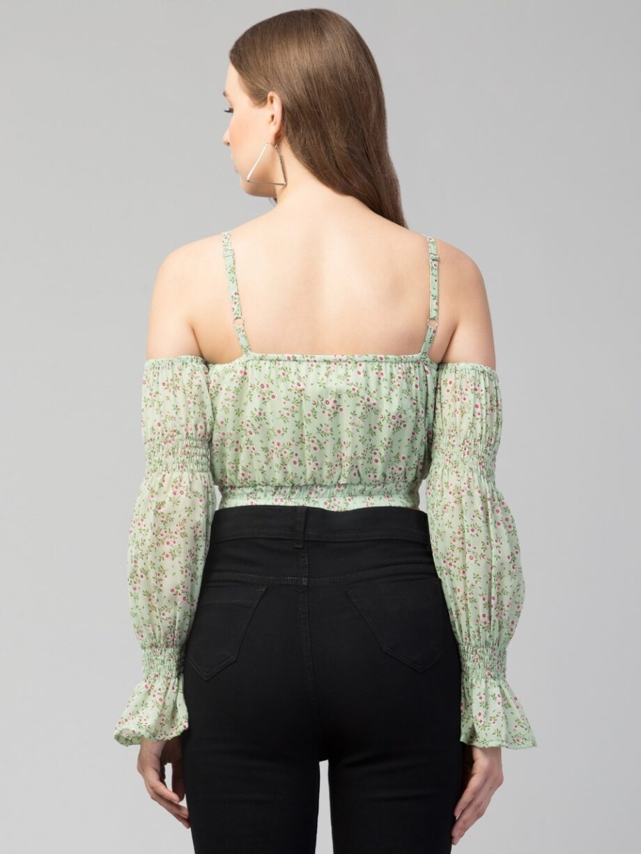 Women & Girls Cold Shoulder Floral Crop Top