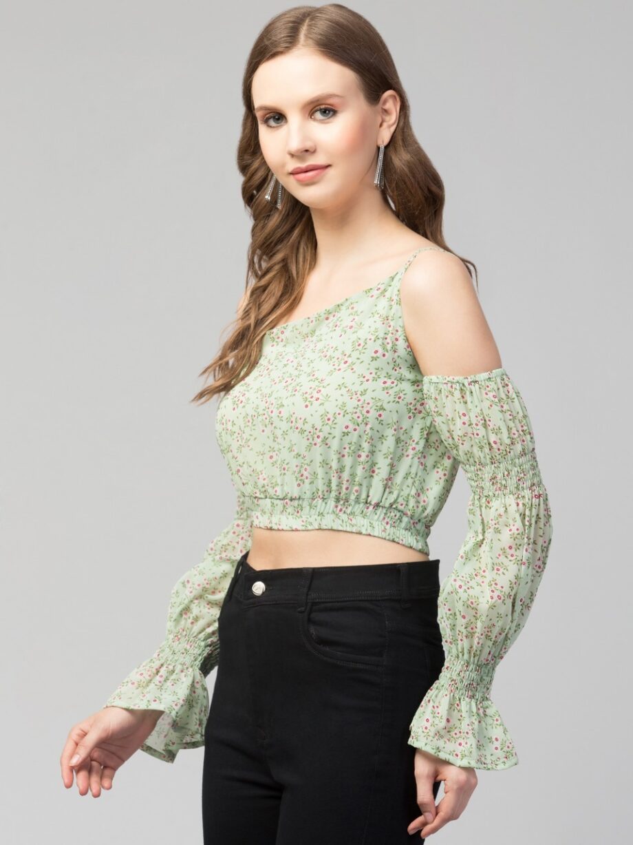 Women & Girls Cold Shoulder Floral Crop Top