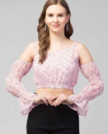 Cold Shoulder Floral Crop Top For Womens & Girls