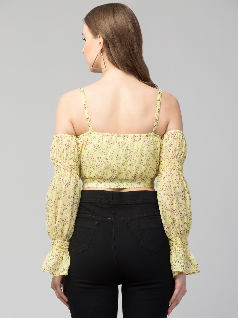 Women Cold Shoulder Floral Crop Top SELLERS STORE Women Cold Shoulder Floral Crop Top