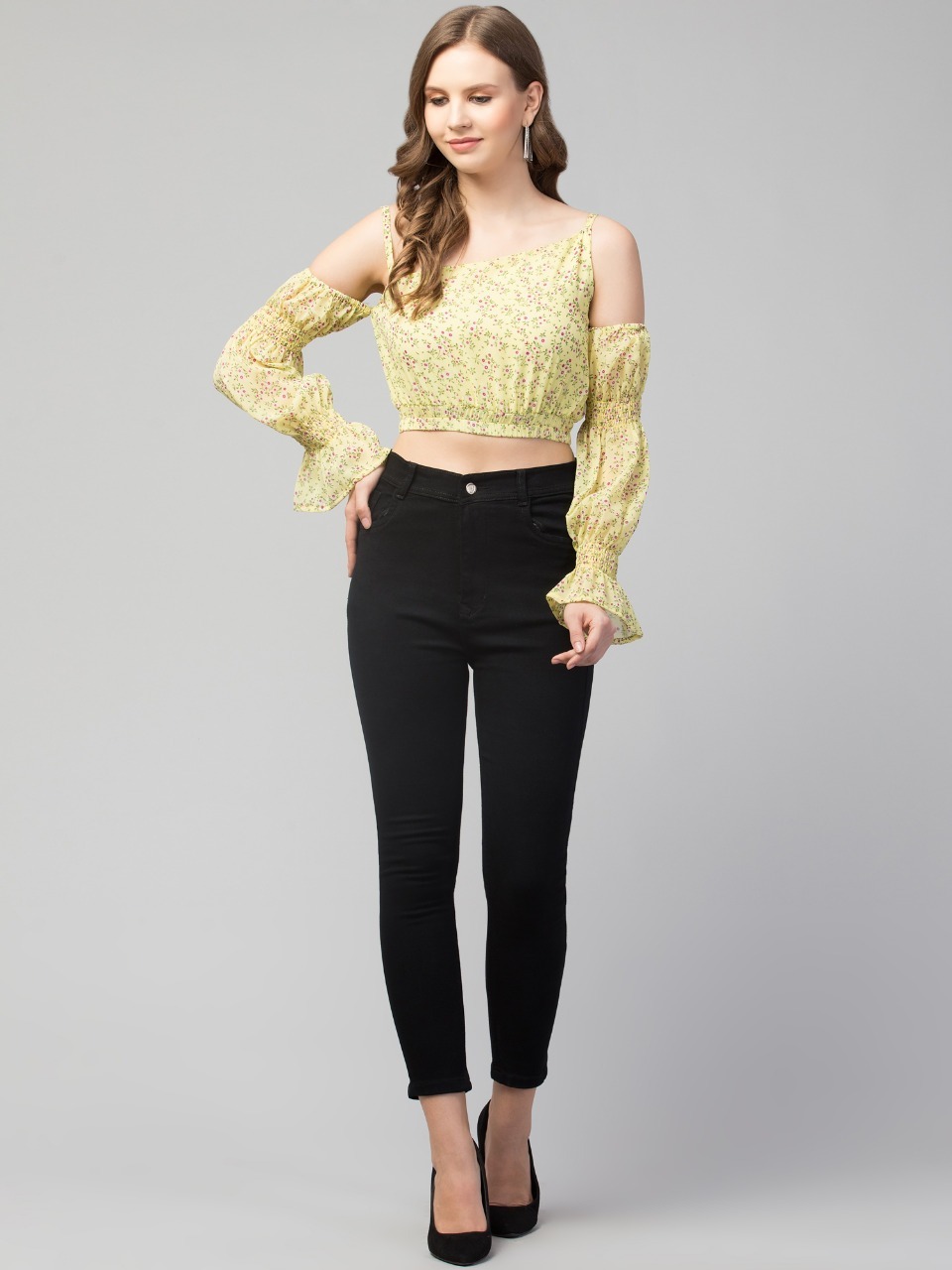 Women Cold Shoulder Floral Crop Top SELLERS STORE Women Cold Shoulder Floral Crop Top