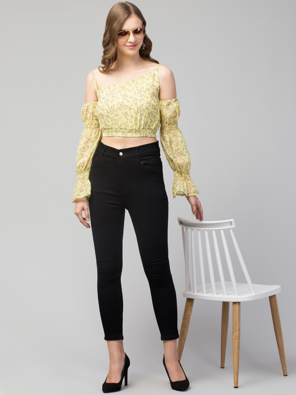 Women Cold Shoulder Floral Crop Top SELLERS STORE Women Cold Shoulder Floral Crop Top