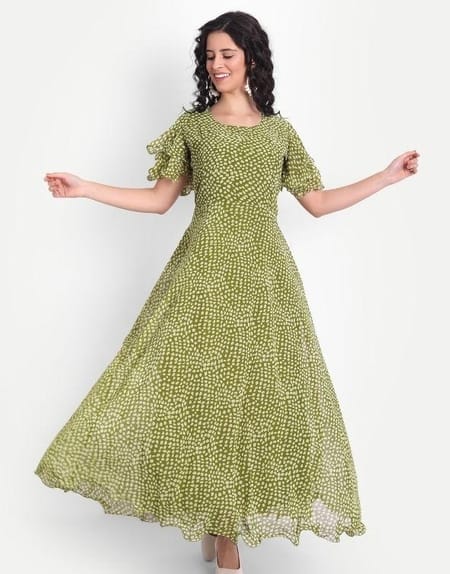 Women's Georgette Printed Drop Waist Gown SELLERS STORE Women's Georgette Printed Drop Waist Gown