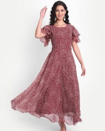 LADIES  Georgette Printed Drop Waist Gown