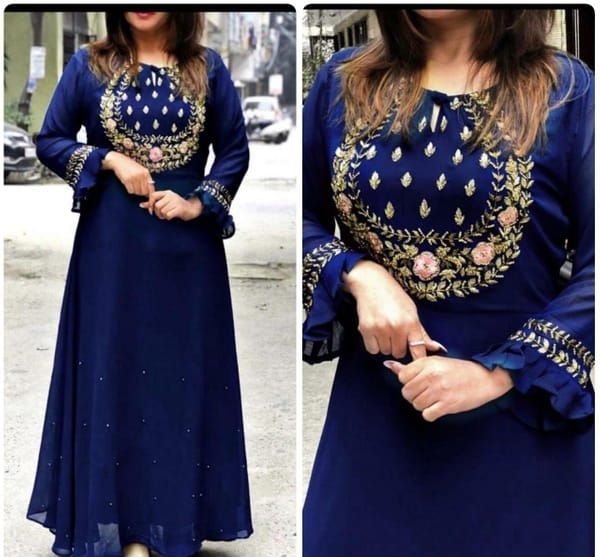 Women's Georgette Embroidered Gown SELLERS STORE Women's Georgette Embroidered Gown