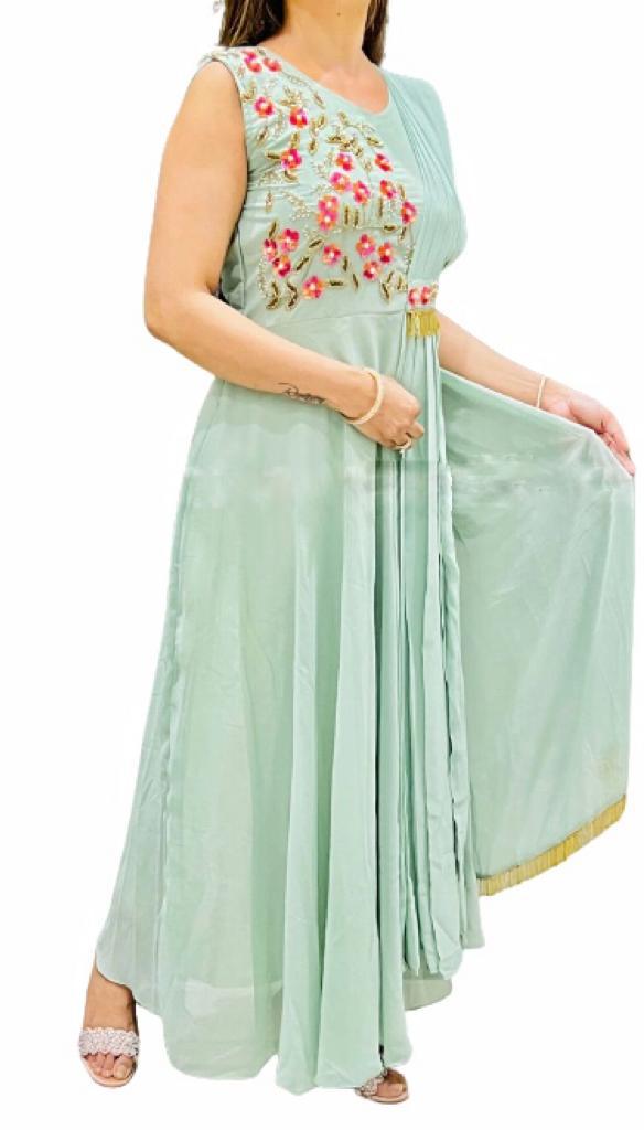Premium Gorgette Saree Style Gown SELLERS STORE Premium Gorgette Saree Style Gown