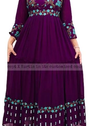 Gorgette Gown, Thread Embroidery On Yoke, Sleeves & Bottom Flare Chiffon Duppata