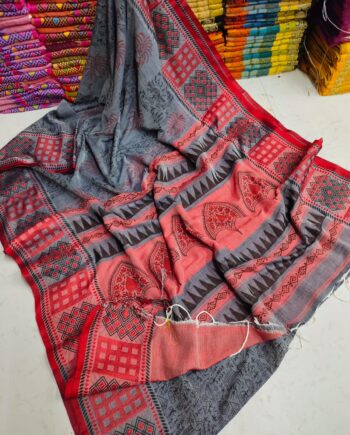Khadi Cotton Soft Rajasthane Block Print Handloom Saree With Running Blouse